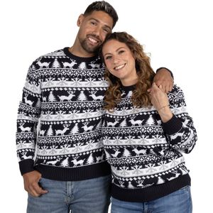 Foute Kersttrui Dames & Heren - Christmas Sweater - ""Modern Blauw & Wit"" - Mannen & Vrouwen Maat XXXXL - Kerstcadeau