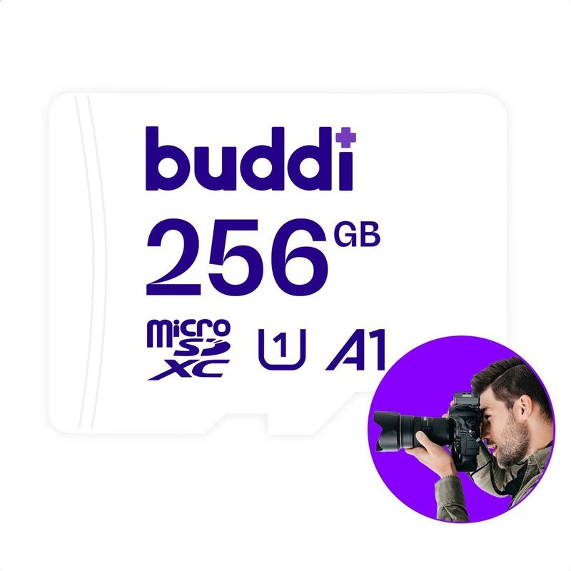 Buddi MicroSDXC 256GB - Inclusief Adapter - Wit