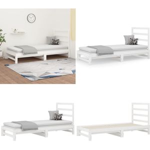 vidaXL Slaapbank uitschuifbaar massief grenenhout wit 2x(90x200) cm - Slaapbank - Slaapbanken - Bedbank - Bed