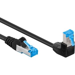 S/FTP CAT6a 10 Gigabit netwerkkabel haaks naar boven / recht / zwart - LSZH - 0,50 meter