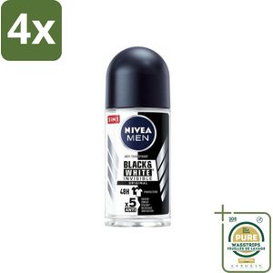NIVEA MEN - Deodorant Roller - Invisible for Black & White - 50 ml - Voordeelverpakking - 4 stuks - Geur - Anti-vlekken