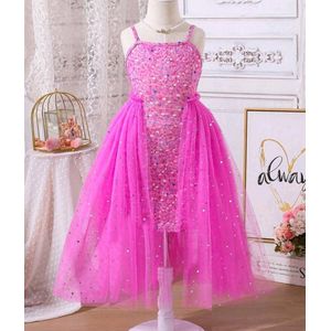 Prachtige schattige jurk roze met pailetten motief. Prinsessenjurk maat 116/122 6 jaar