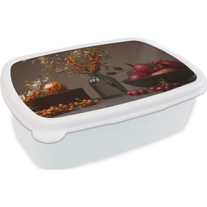 Broodtrommel Wit - Lunchbox - Brooddoos - Fruit - Vaas - Stilleven - 18x12x6 cm - Volwassenen