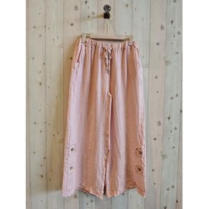 Linnen broek met elastische talie en zijzakken - knoppen op de pijpen - BABY ROZE - maat 42