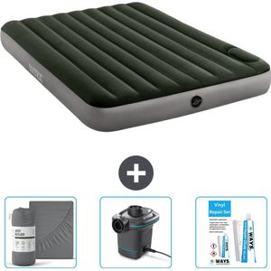 Intex Luchtbed - 2-Persoons - 152 x 203 x 25 cm - Groen - Hoeslaken - Pomp en Reparatieset