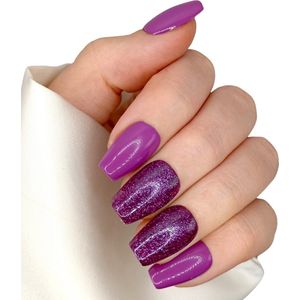 SD Press on Nails - B-136 - Plaknagels - Gelnagels - Handgemaakt - 20 stuks - Paars - Glitter - Kort Coffin - Korte Nagels - Accessoires - Nagelstudio - Nail Art - Nagellijm - Gellak - Nageltips - Nails at Home - Nagels - Nepnagels