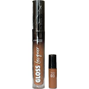 Lovely Pop Cosmetics - Ultra Glans Lipgloss - Tinted Gloss Ultra Shiny - Hydraterend - Caramel Bruin - Nummer 03 Spicy - 1 Flesje met 3,5 ml.