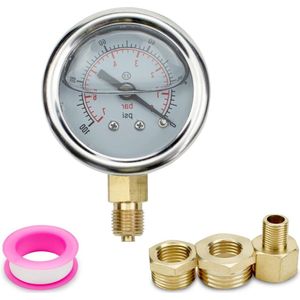 60mm Drukmeter BSP 1/4"" 0-7 Bar 0~100 Psi met Bushing 1/4"" 3/8"" 1/2"" Hex Tepel 1/8"" Rode Teflonband Radiaal Luchtmeter