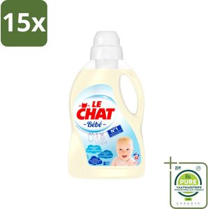 15 x Le Chat Vloeibaar Wasmiddel Bébé 32 Wasbeurten 1440 ml - Grootverpakking - Babywasmiddel - Hypoallergeen - Babyvlekken - Wasmiddel Voor Baby's - Babywas