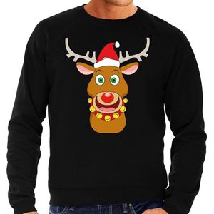 Grote maten foute Kersttrui / sweater - Rudolf rendier - zwart voor heren -  plus size kerstkleding / kerst outfit XXXXL