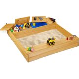 relaxdays Zandbak hout - zandkist met bankjes - modderbak - sandbox - 125 x 120 cm