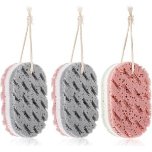 Three Women Badsponzen - Loofah Exfoliërende Spons - 1 Groen, Wit en Rood + 2 Grijs, Wit en Rood