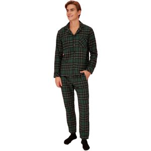 Trendyol Groene Regular Fit Geruite Geweven Pyjamaset Tmnaw22Pt1080