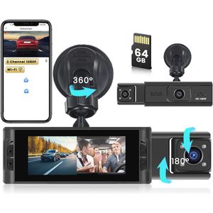Draadloze WiFi Dashcam met 64 GB SD-kaart - FHD 1080P Auto Camera met Bewegingsdetectie en Loop-opname