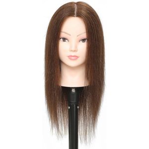 18"" Training Hoofd voor Haarstyling - 100% Echt Haar Manicure Pop