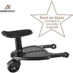 Abundancia ® - Meerijdplankje - KANT EN KLAAR - al in elkaar gezet! - Kinderwagen - Buggy - met zitje voor uw kind - As maximaal 2.7 cm - Zwart - 1 Wiel