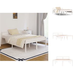 vidaXL Bedframe - Grenenhout - Wit - 195.5 x 145.5 x 70.5 cm - Geschikt voor 140 x 190 cm matras - Bed