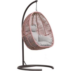 Luna Home Egg Hangstoel – Hangstoel met standaard – Voor Binnen en Buiten – Incl. Kussens & Beschermhoes – Egg Chair – Cocoon – Ei Stoel – tot 150kg – Roze