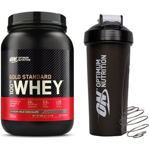 Optimum Nutrition Gold Standard 100% Whey Protein Bundel – Extreme Milk Chocolate Proteine Poeder + ON Shakebeker – 900 gram (28 servings)