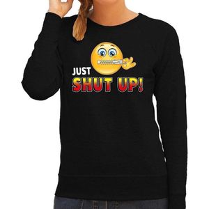 Funny emoticon sweater Just Shut up zwart voor dames -  Fun / cadeau trui XXL