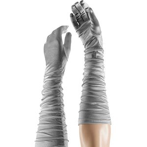 Apollo - Satijnen handschoenen gerimpeld - Zilver - One Size - Kanten handschoenen - Bruidshandschoenen - Lange handschoenen - Carnaval