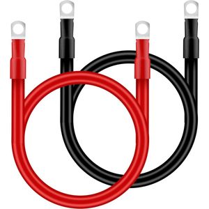 25 mm² 50 cm Batterijkabel voor 12 V auto-accu - Koperen kabel met M10 ringklemmen voor vrachtwagen, motorfiets, zonne-energie, marine - Set van 2 - AWG 3
