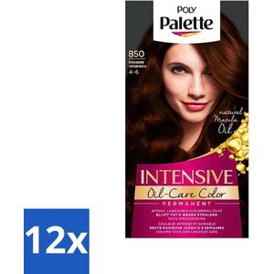 12 x Poly Palette - Haarverf - Mokka Bruin 850 - 115ml - Haarverf - Bruine Haarverf - Mokka Bruin - Grijsdekking - Marula Olie