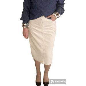 Rok - Crème - Corduroy - Midi Rok met Splitjes