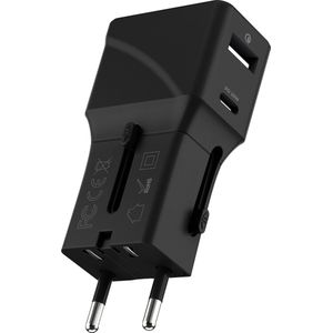 RollingSquare Wereldstekker Pocket Travel Adapter l Universele Reisstekker - USB en USB-C poort