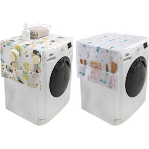 Wasmachinehoes, wasmachineafdekking, 2 stuks waterdichte huishoudelijke koelkast, stofbescherming, multifunctionele cartoon wasmachine-afdekking met opbergtas, 130 × 55 cm