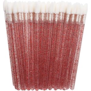 Lipgloss / Oogschaduw Borsteltjes - 50 stuks - Rood met glitter - Lipgloss applicators - brush lipstick make-up lip pluisvrij oogschaduw borsteltje