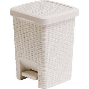 Vierkante Badkamer Pedaal Afval Prullenbak 6 Liter Crème Calico Linnen - Rattan Effect - Duurzaamheid en Stijl
