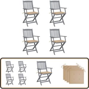vidaXL Tuinstoelen - 4 stuks - Inklapbaar met kussens Tuinstoelen - Klapstoelen - Acacia Hout - Grijs - Eetkamerstoelen
