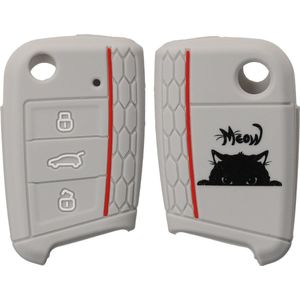 kwmobile autosleutel hoesje geschikt voor VW Golf 7 MK7 3-knops autosleutel - Autosleutel behuizing in grijs / zwart - Kat Meow design