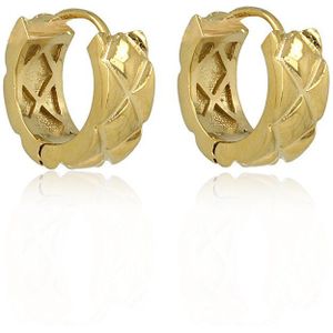 My Bendel - Gouden kleine oorringen met patroon 16x6 mm - Gouden kleine oorringen met patroon 16x6 mm - Met luxe cadeauverpakking