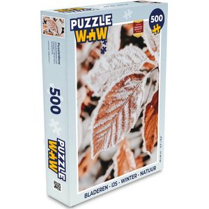 Puzzel Bladeren - IJs - Winter - Natuur - Legpuzzel - Puzzel 500 stukjes