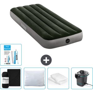Intex Luchtbed - 1-Persoons - 76 x 191 x 25 cm - Groen - Inclusief Hoeslaken - Kussen - Pomp - Reparatieset en Kussenbeschermer