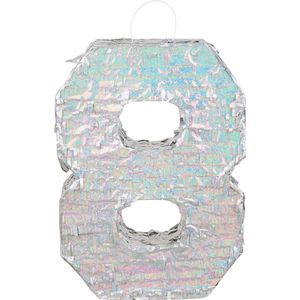 Boland - Piñata '8' holografisch zilver 8 Zilver - Verjaardag, Kinderfeestje, Themafeest