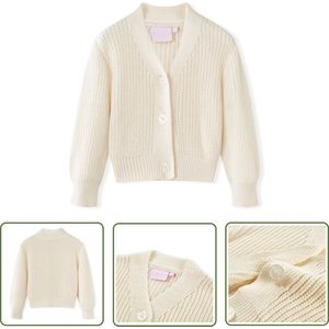 vidaXL Meisjesjas - Kindervest - Kindervest gebreid 128 sneeuwwit - Jongensjas - Winterjas - Wollen Jas