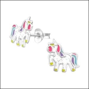 Aramat jewels ® - Zilveren kinder oorbellen unicorn emaille 10x7mm
