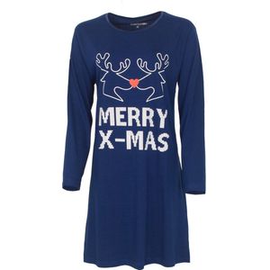 Temptation - Dames Nachthemd - lange mouw - Kerst - Blauw - Maat XL