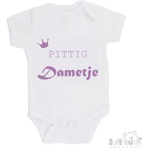 100% Katoenen Romper ""Pittig dametje"" Meisjes Katoen Wit/lila Maat 62/68