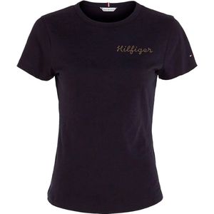 Tommy Hilfiger Slim Gold Hilfiger C-nk Ss Tops & T-shirts Dames - Shirt - Donkerblauw - Maat S