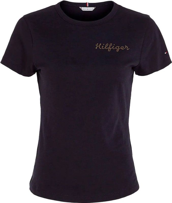 Tommy Hilfiger Slim Gold Hilfiger C-nk Ss Tops & T-shirts Dames - Shirt - Donkerblauw - Maat S