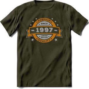 Premium Since 1997 T-Shirt | Goud - Zilver | Grappig Verjaardag Kleding Cadeau Shirt | Dames - Heren - Unisex Tshirt | - Leger Groen - XXL