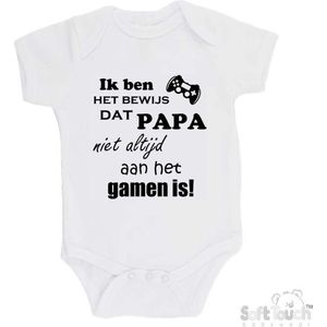 100% katoenen Romper ""Ik ben het bewijs dat PAPA niet altijd aan het gamen is!"" Unisex Katoen Wit/zwart Maat 56/62