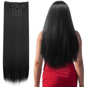 Diepzwarte Clip-in Haarverlengingen van Echt Haar - Zijdeachtig Steil - Tape-in Extensions - Onzichtbaar - Naadloos (Zwart)