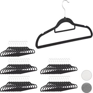 Relaxdays kledinghangers set - broekhanger - klerenhangers met stropdashouder - antislip - Zwart, Pak van 50