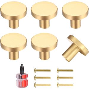 JGS ® 6 stuks ronde kastknoppen, gouden messing ladeknoppen, deur-keukenbeslag, roestvrij stalen handgreep met schroeven voor kast, kledingkast, met een schroevendraaier