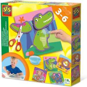SES - Ik leer knippen en plakken - 4 knip kaarten en 4 plak kaarten - inclusief veilige kinderschaar en vingerlijm